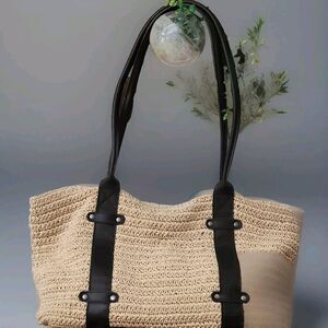 Eddie Bauer Women's‎ Beach Paper Straw Purse Tote Natural & Dark BROWN - F6